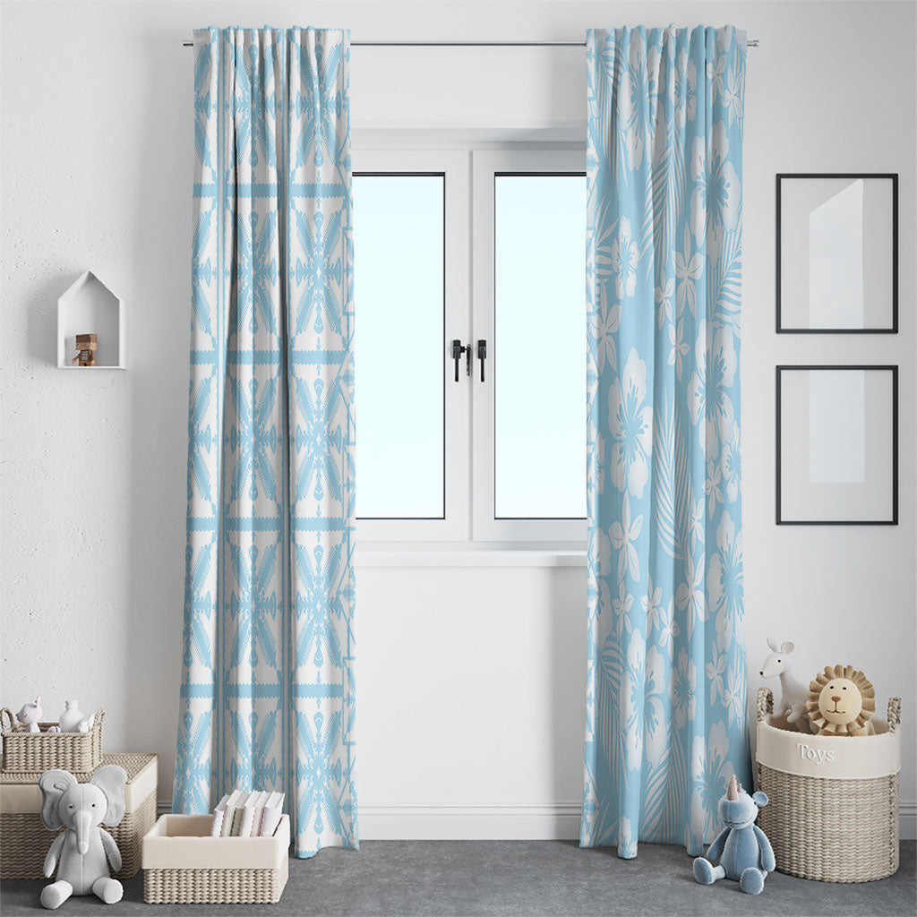 Pastel Blue Kahili Quilt Hawaii Window Curtain Tropical Flower Seamless Half Style