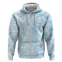 Pastel Blue Kahili Quilt Hawaii Zip Hoodie Tropical Flower Seamless Half Style
