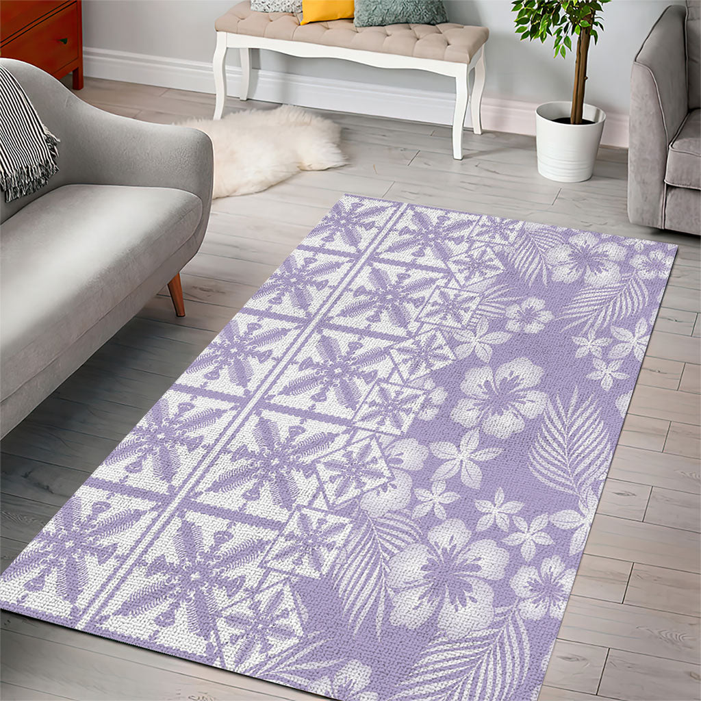 Pastel Purple Kahili Quilt Hawaii Area Rug Tropical Flower Seamless Half Style