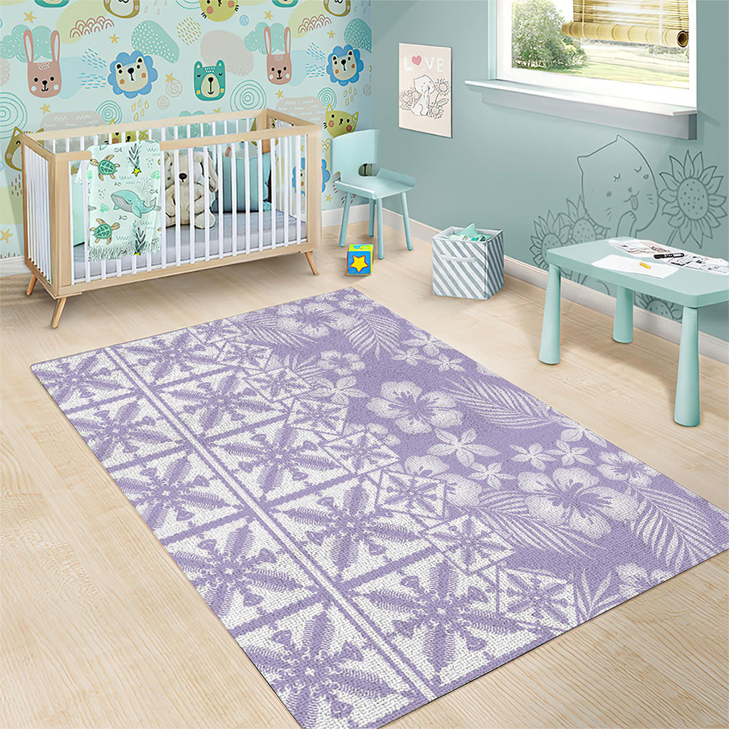 Pastel Purple Kahili Quilt Hawaii Area Rug Tropical Flower Seamless Half Style