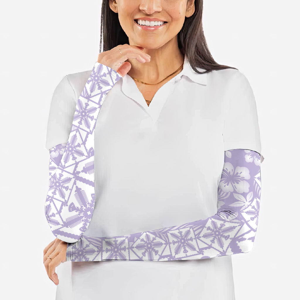 Pastel Purple Kahili Quilt Hawaii Arm Sleeves Tropical Flower Seamless Half Style