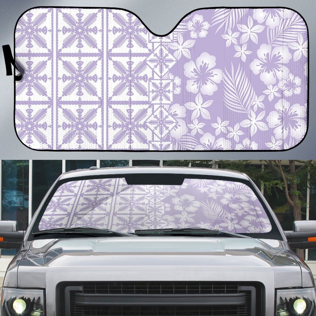 Pastel Purple Kahili Quilt Hawaii Auto Sun Shade Tropical Flower Seamless Half Style