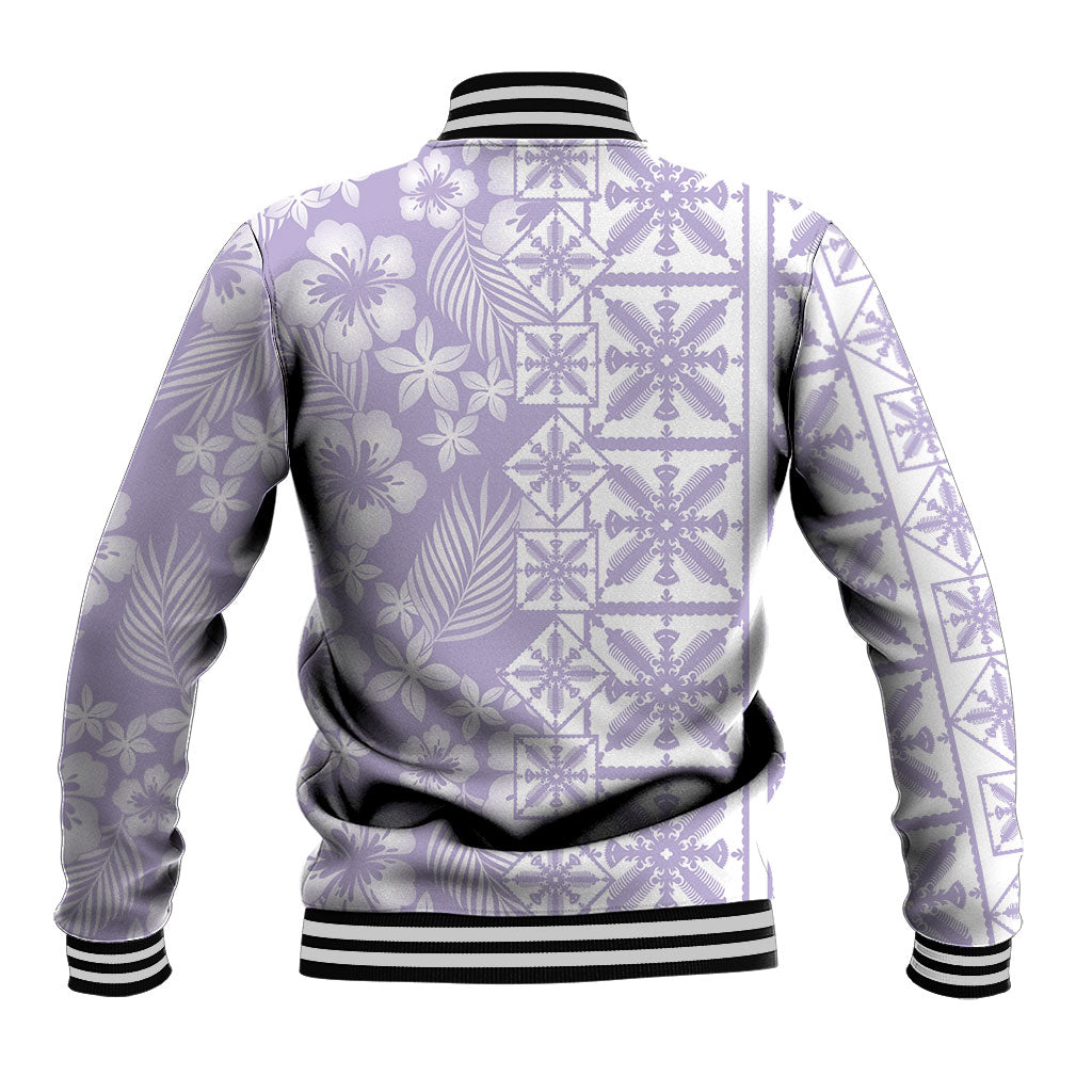 Pastel Purple Kahili Quilt Hawaii Baseball Jacket Tropical Flower Seamless Half Style