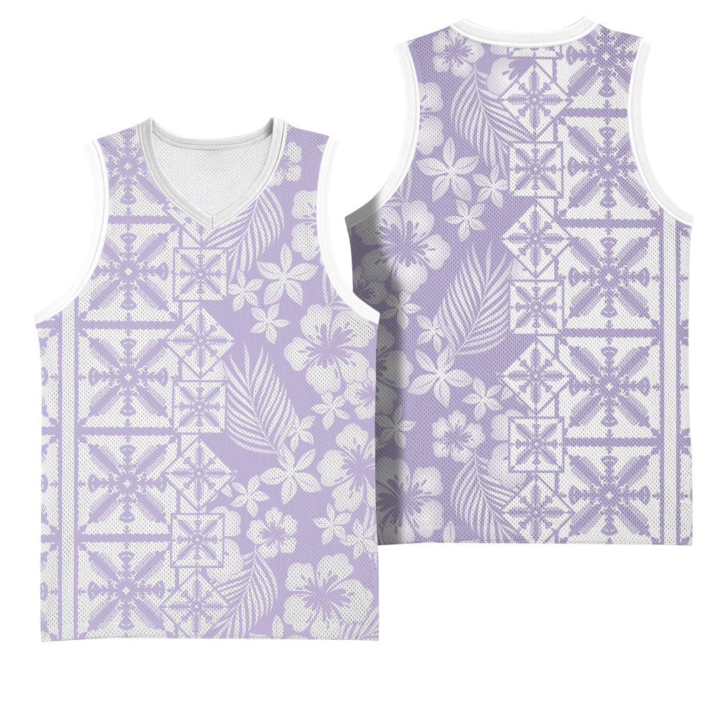 Pastel Purple Kahili Quilt Hawaii Basketball Jersey Tropical Flower Seamless Half Style