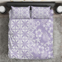 Pastel Purple Kahili Quilt Hawaii Bedding Set Tropical Flower Seamless Half Style
