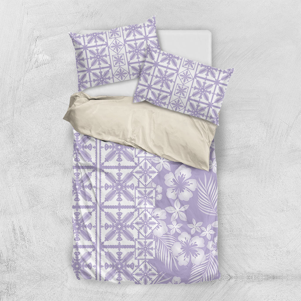 Pastel Purple Kahili Quilt Hawaii Bedding Set Tropical Flower Seamless Half Style