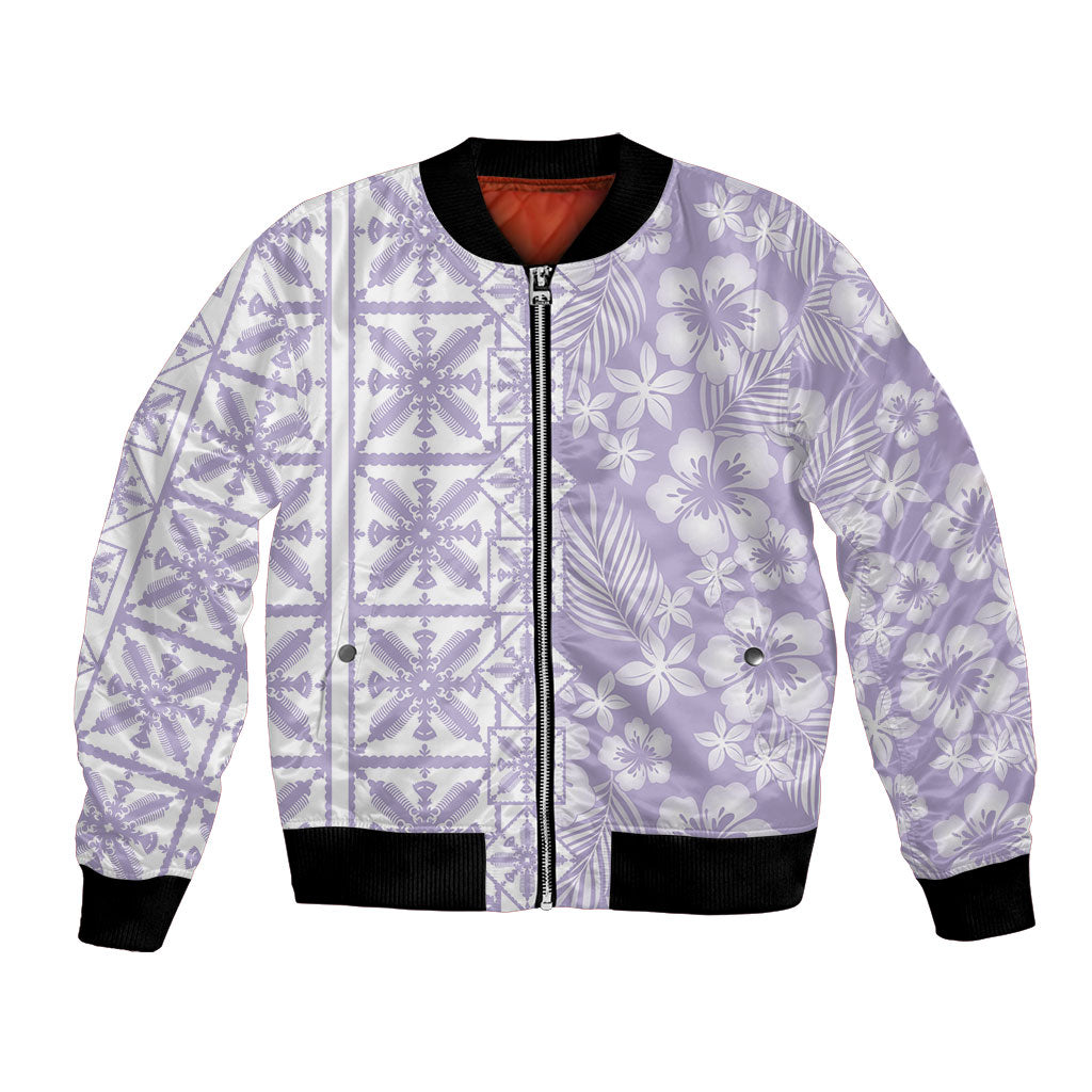 Pastel Purple Kahili Quilt Hawaii Bomber Jacket Tropical Flower Seamless Half Style