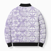 Pastel Purple Kahili Quilt Hawaii Bomber Puffer Jacket Tropical Flower Seamless Half Style
