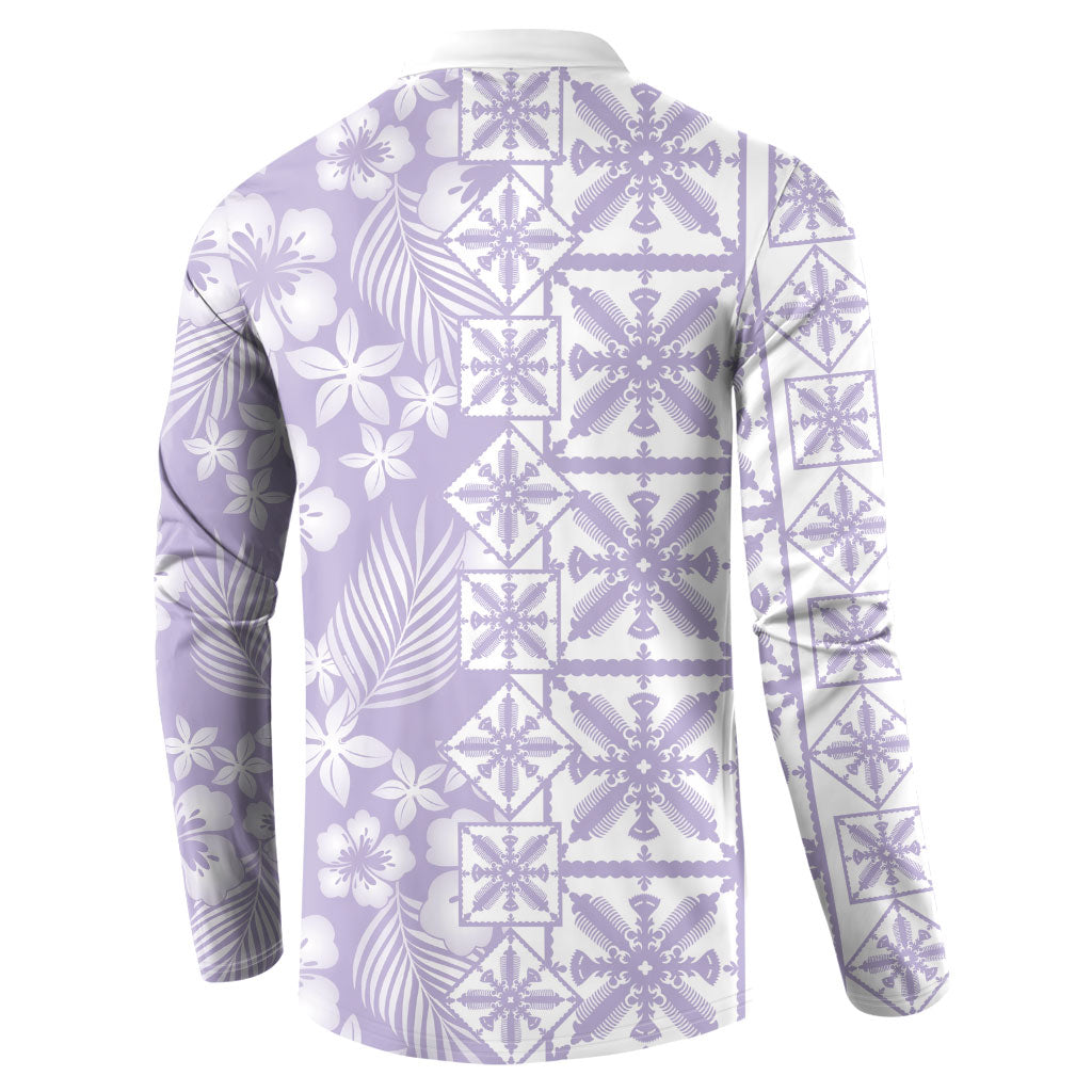Pastel Purple Kahili Quilt Hawaii Button Sweatshirt Tropical Flower Seamless Half Style