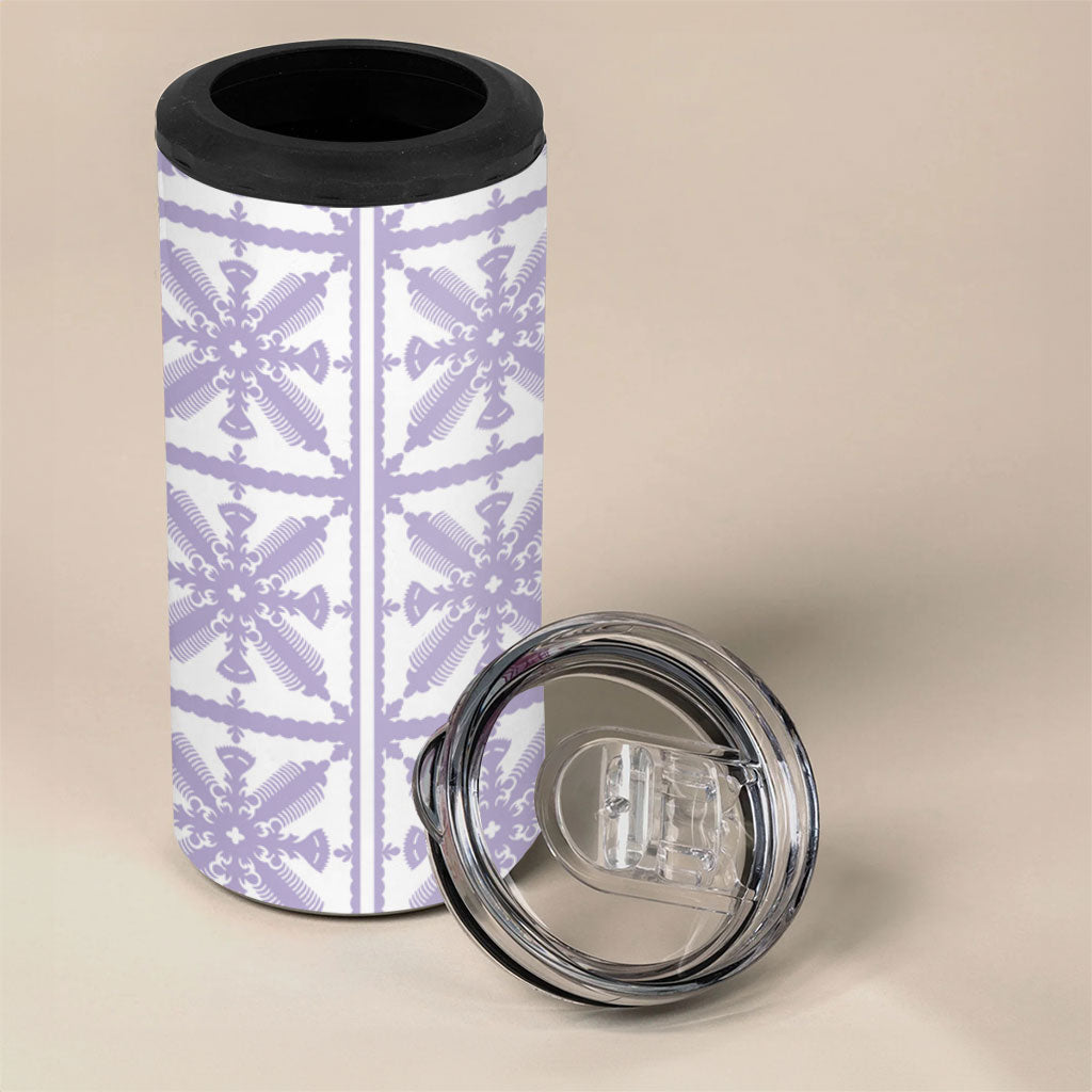 Pastel Purple Kahili Quilt Hawaii 4 in 1 Can Cooler Tumbler Tropical Flower Seamless Half Style