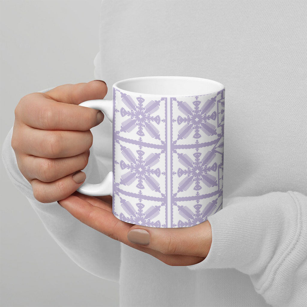 Pastel Purple Kahili Quilt Hawaii Ceramic Mug Tropical Flower Seamless Half Style