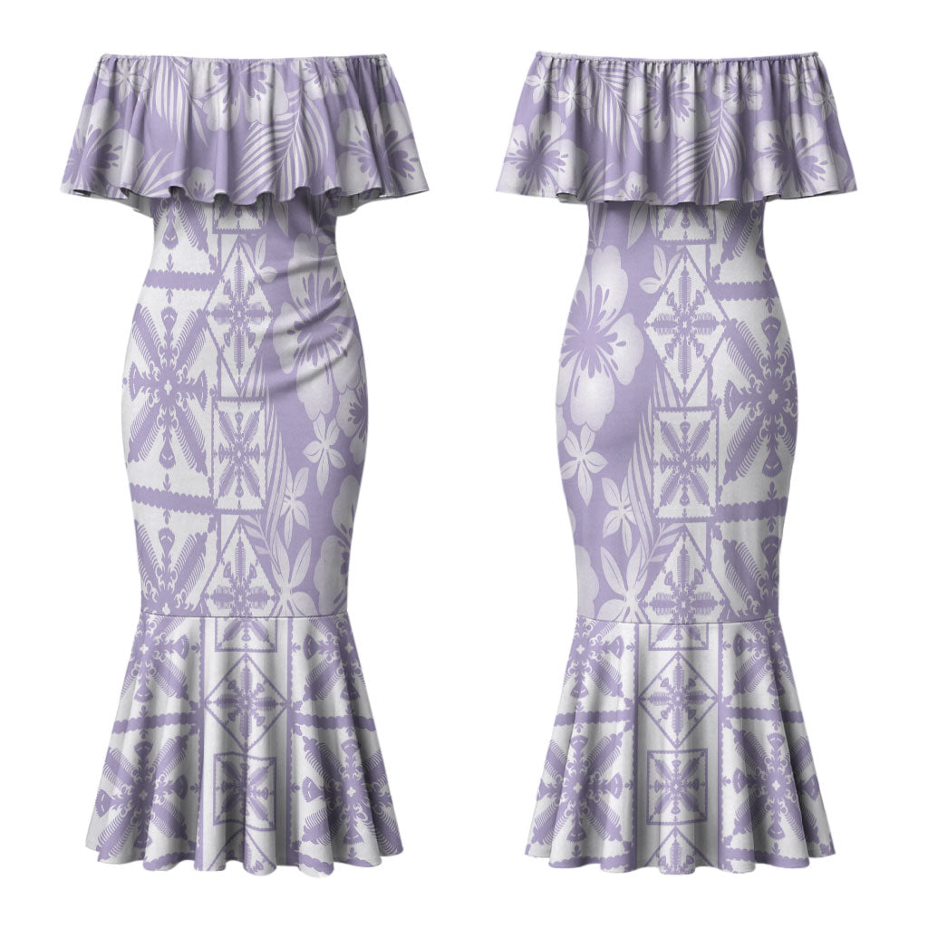 Pastel Purple Kahili Quilt Hawaii Couples Matching Mermaid Dress and Hawaiian Shirt Tropical Flower Seamless Half Style LT14 - Polynesian Pride