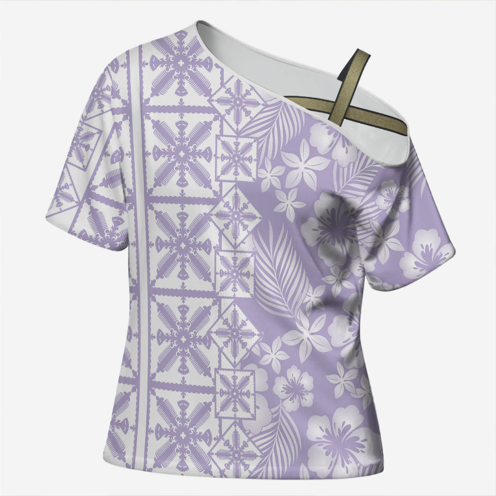 Pastel Purple Kahili Quilt Hawaii Cross Shoulder Shirt Tropical Flower Seamless Half Style