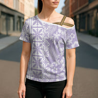 Pastel Purple Kahili Quilt Hawaii Cross Shoulder Shirt Tropical Flower Seamless Half Style
