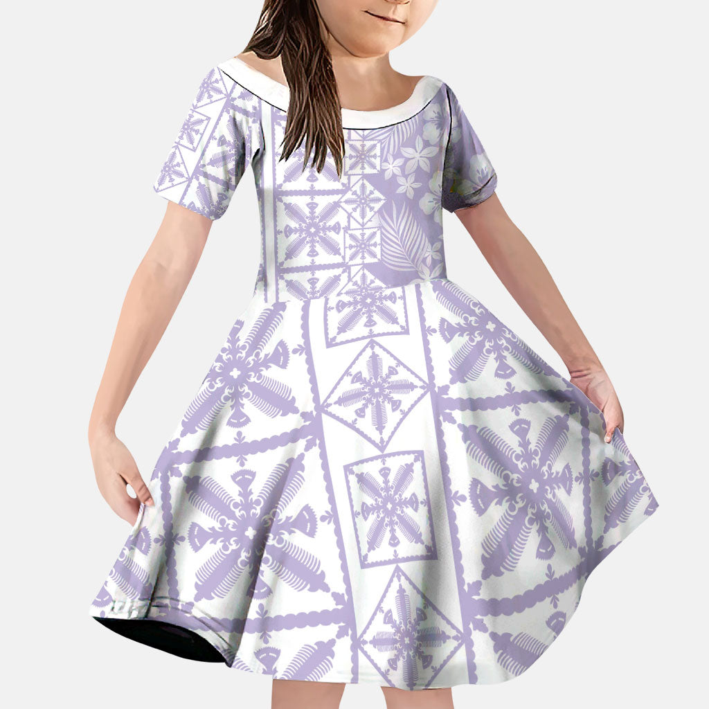 Pastel Purple Kahili Quilt Hawaii Family Matching Mermaid Dress and Hawaiian Shirt Tropical Flower Seamless Half Style