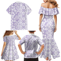 Pastel Purple Kahili Quilt Hawaii Family Matching Mermaid Dress and Hawaiian Shirt Tropical Flower Seamless Half Style