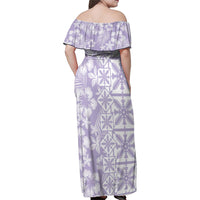 Pastel Purple Kahili Quilt Hawaii Family Matching Off Shoulder Maxi Dress and Hawaiian Shirt Tropical Flower Seamless Half Style