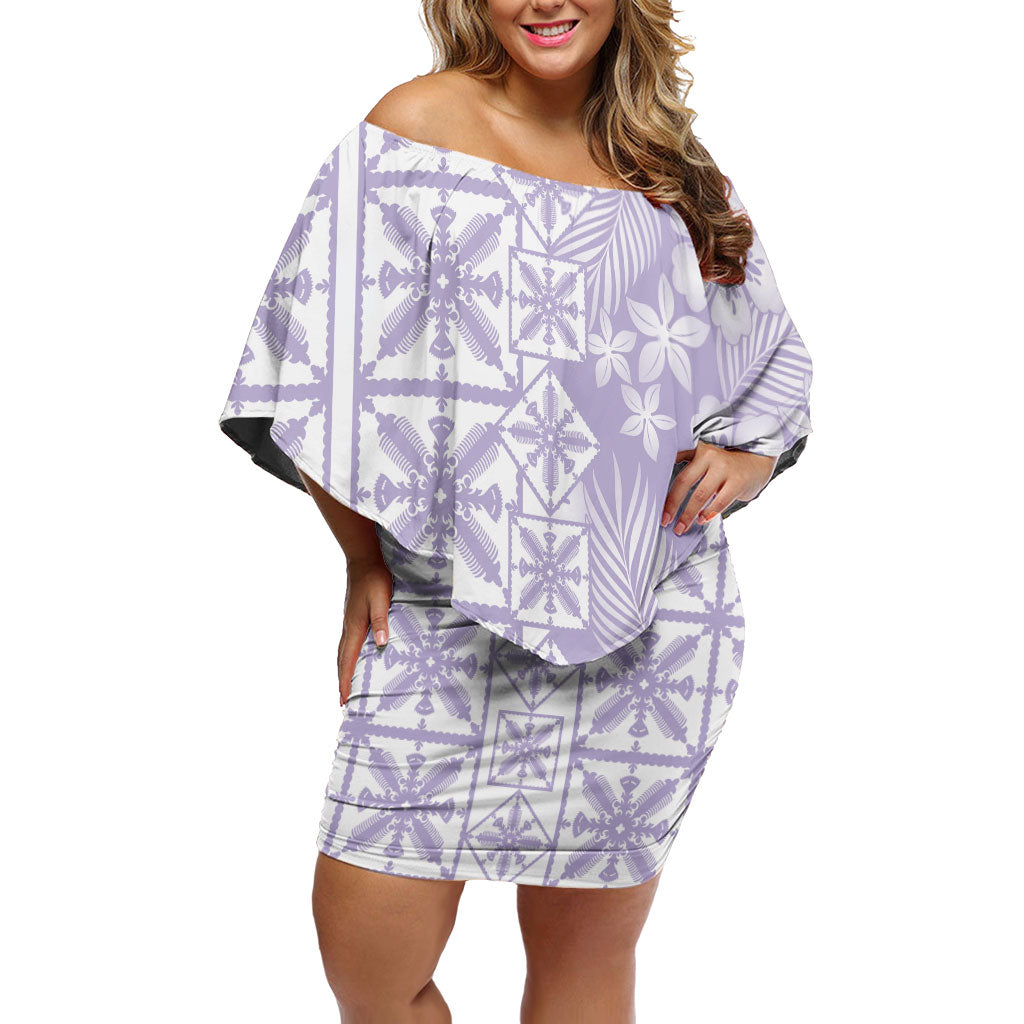 Pastel Purple Kahili Quilt Hawaii Family Matching Off Shoulder Short Dress and Hawaiian Shirt Tropical Flower Seamless Half Style