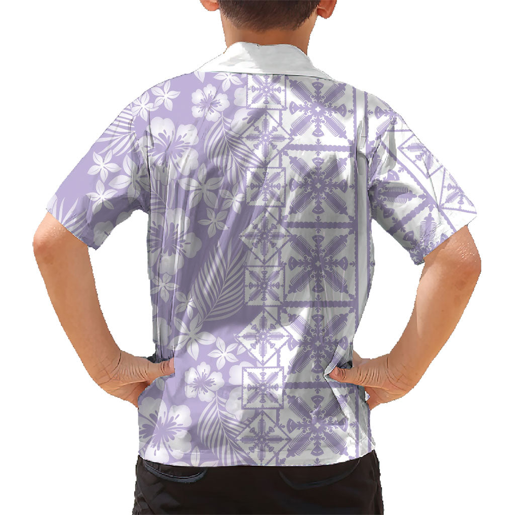 Pastel Purple Kahili Quilt Hawaii Family Matching Puletasi and Hawaiian Shirt Tropical Flower Seamless Half Style