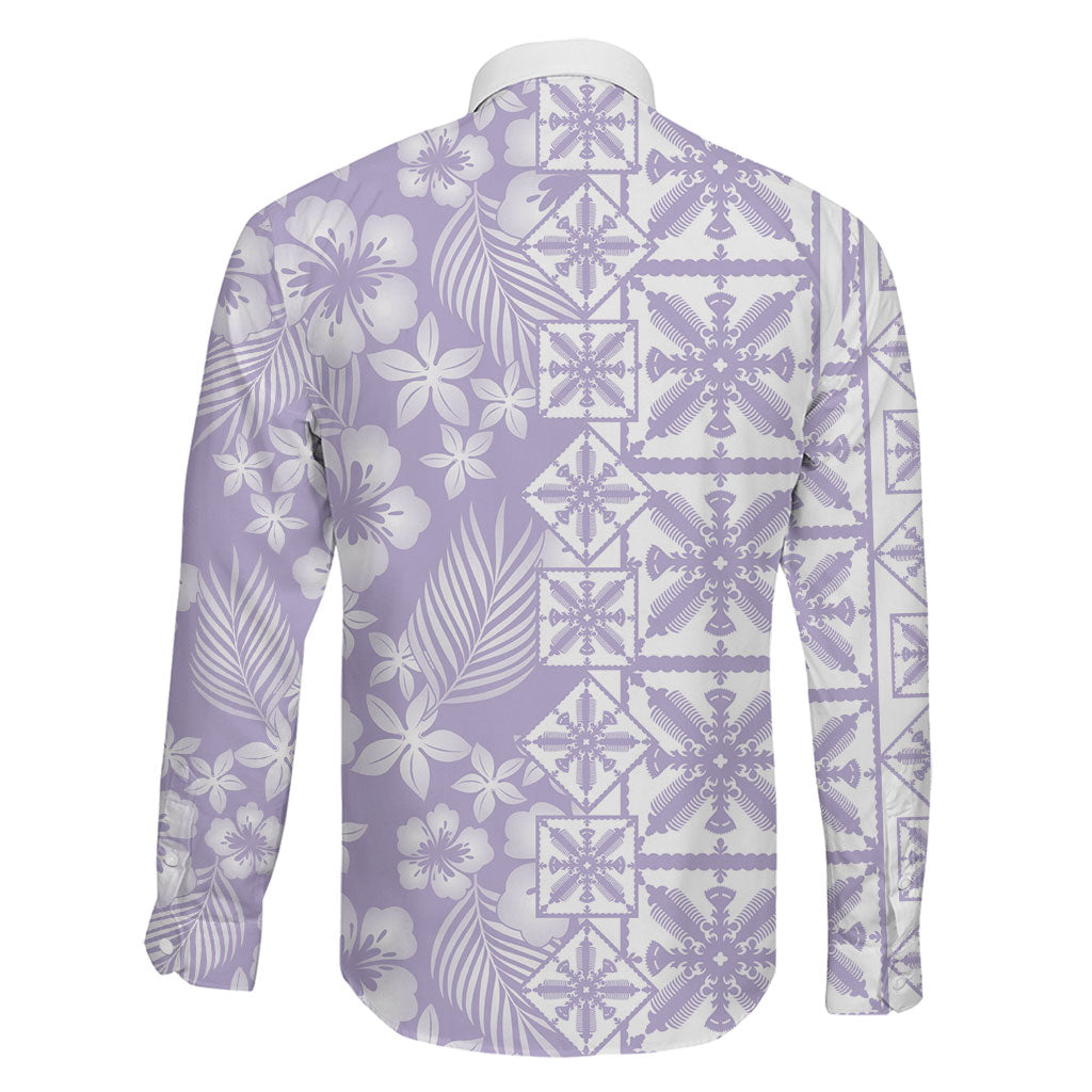 Pastel Purple Kahili Quilt Hawaii Family Matching Short Sleeve Bodycon Dress and Hawaiian Shirt Tropical Flower Seamless Half Style
