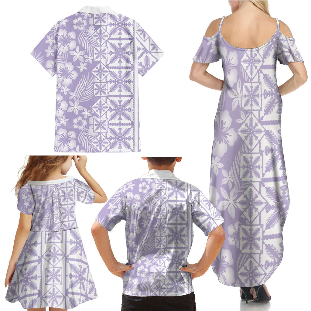 Pastel Purple Kahili Quilt Hawaii Family Matching Summer Maxi Dress and Hawaiian Shirt Tropical Flower Seamless Half Style