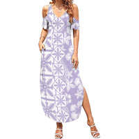 Pastel Purple Kahili Quilt Hawaii Family Matching Summer Maxi Dress and Hawaiian Shirt Tropical Flower Seamless Half Style
