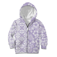 Pastel Purple Kahili Quilt Hawaii Kid Hoodie Tropical Flower Seamless Half Style
