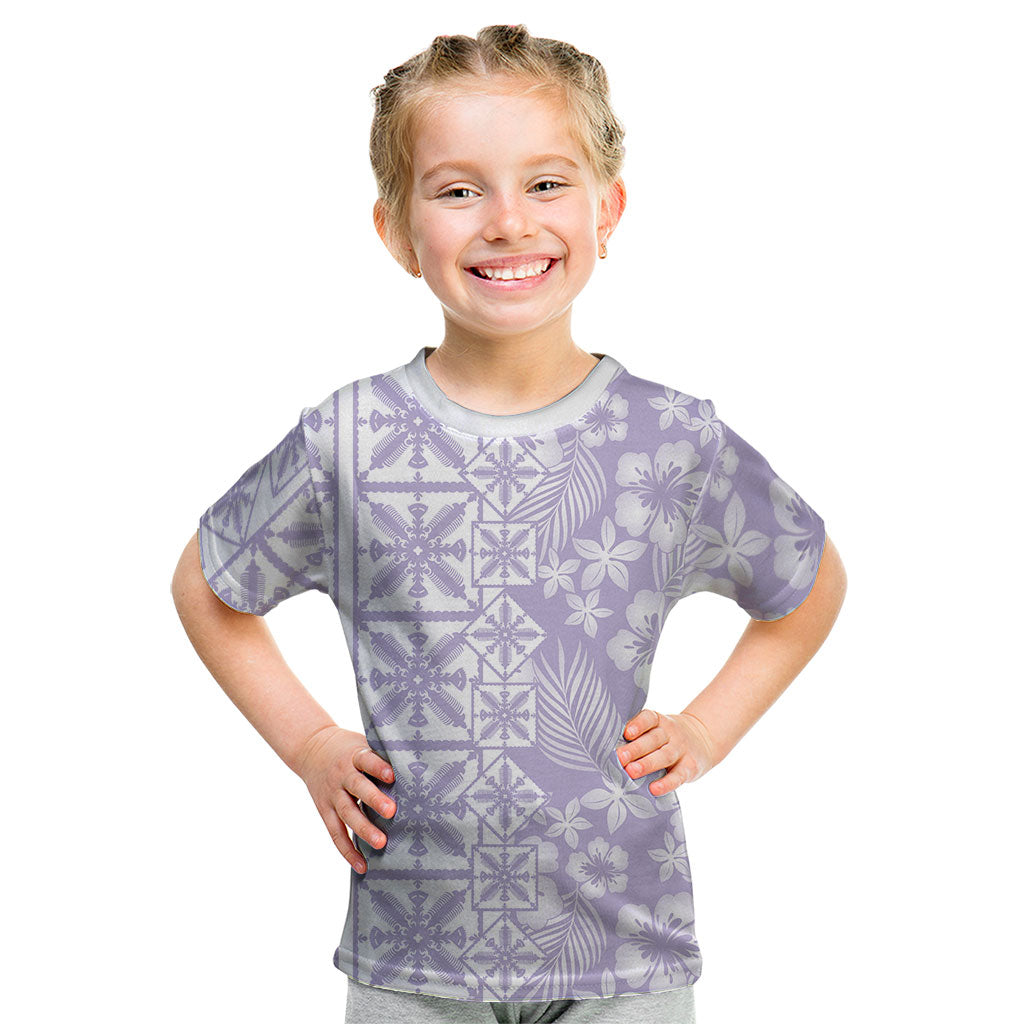 Pastel Purple Kahili Quilt Hawaii Kid T Shirt Tropical Flower Seamless Half Style