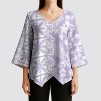 Pastel Purple Kahili Quilt Hawaii Kimono Sleeve Blouse Tropical Flower Seamless Half Style