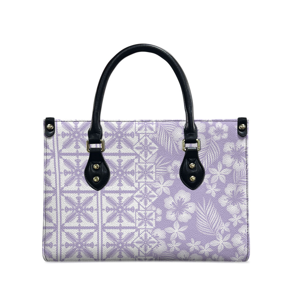 Pastel Purple Kahili Quilt Hawaii Leather Bag Tropical Flower Seamless Half Style