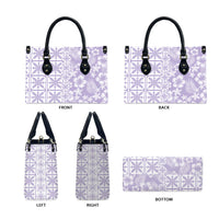 Pastel Purple Kahili Quilt Hawaii Leather Bag Tropical Flower Seamless Half Style