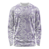 Pastel Purple Kahili Quilt Hawaii Long Sleeve Shirt Tropical Flower Seamless Half Style