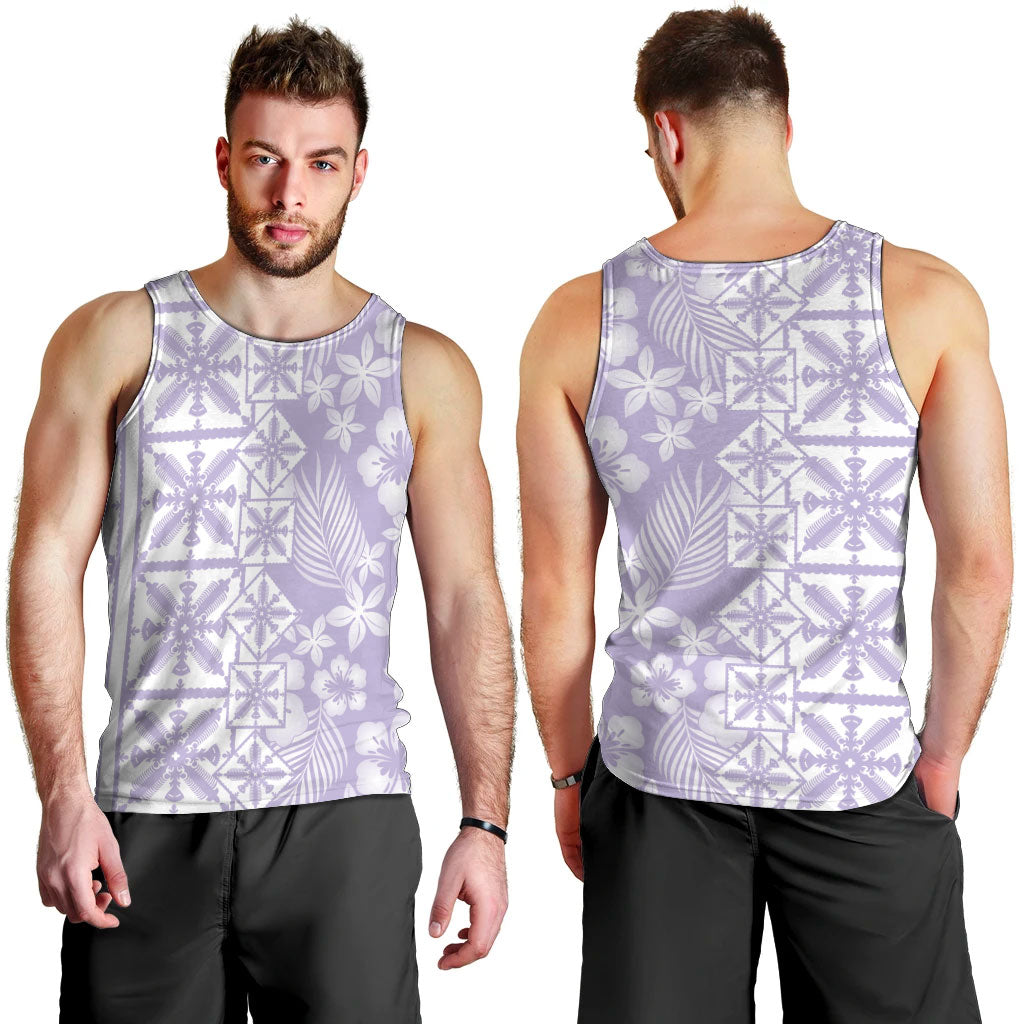 Pastel Purple Kahili Quilt Hawaii Men Tank Top Tropical Flower Seamless Half Style