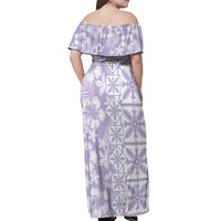 Pastel Purple Kahili Quilt Hawaii Off Shoulder Maxi Dress Tropical Flower Seamless Half Style