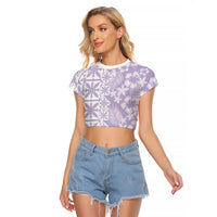Pastel Purple Kahili Quilt Hawaii Raglan Cropped T Shirt Tropical Flower Seamless Half Style