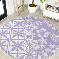 Pastel Purple Kahili Quilt Hawaii Round Carpet Tropical Flower Seamless Half Style
