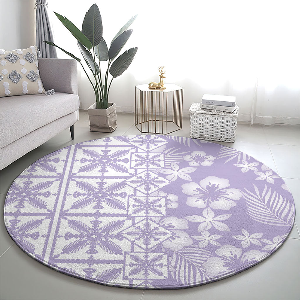 Pastel Purple Kahili Quilt Hawaii Round Carpet Tropical Flower Seamless Half Style