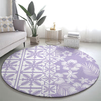 Pastel Purple Kahili Quilt Hawaii Round Carpet Tropical Flower Seamless Half Style
