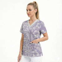 Pastel Purple Kahili Quilt Hawaii Scrub Top Tropical Flower Seamless Half Style