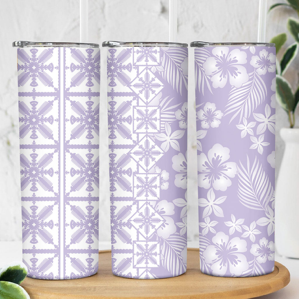 Pastel Purple Kahili Quilt Hawaii Skinny Tumbler Tropical Flower Seamless Half Style