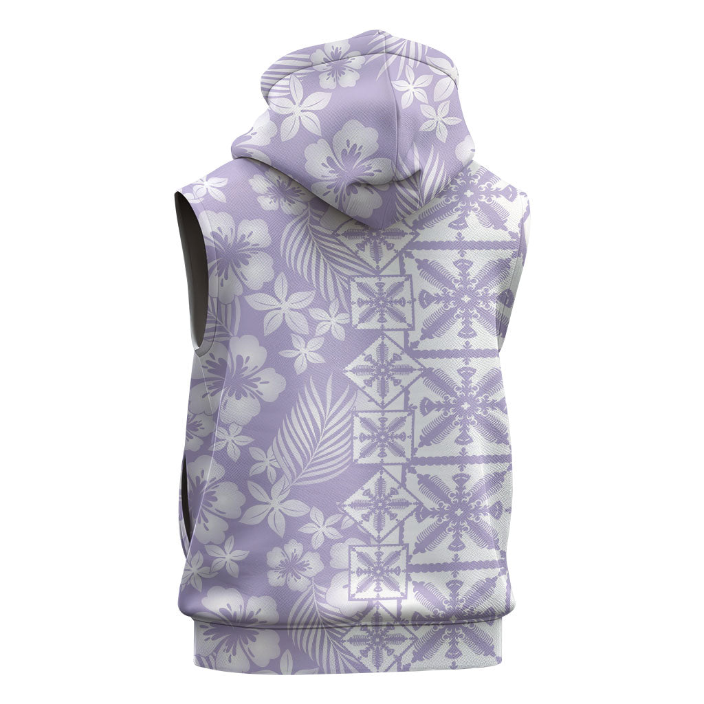 Pastel Purple Kahili Quilt Hawaii Sleeveless Hoodie Tropical Flower Seamless Half Style