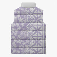 Pastel Purple Kahili Quilt Hawaii Sleeveless Puffer Jacket Tropical Flower Seamless Half Style