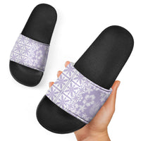 Pastel Purple Kahili Quilt Hawaii Slide Sandals Tropical Flower Seamless Half Style