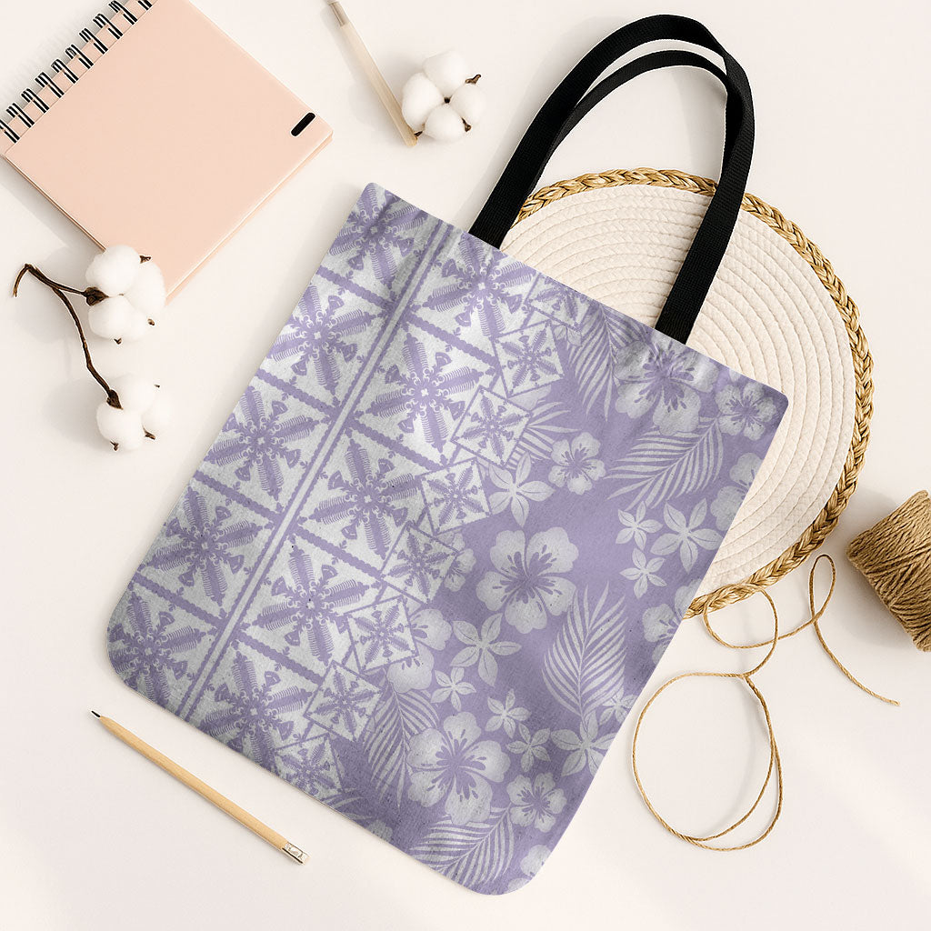Pastel Purple Kahili Quilt Hawaii Tote Bag Tropical Flower Seamless Half Style