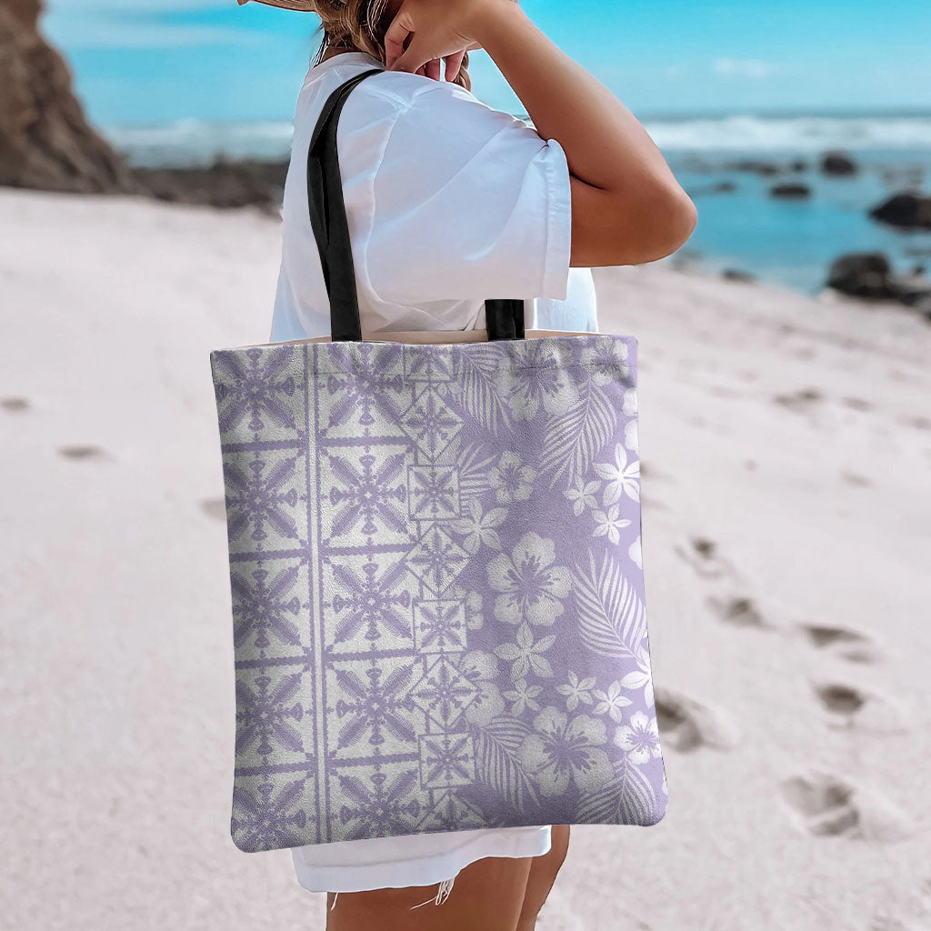 Pastel Purple Kahili Quilt Hawaii Tote Bag Tropical Flower Seamless Half Style