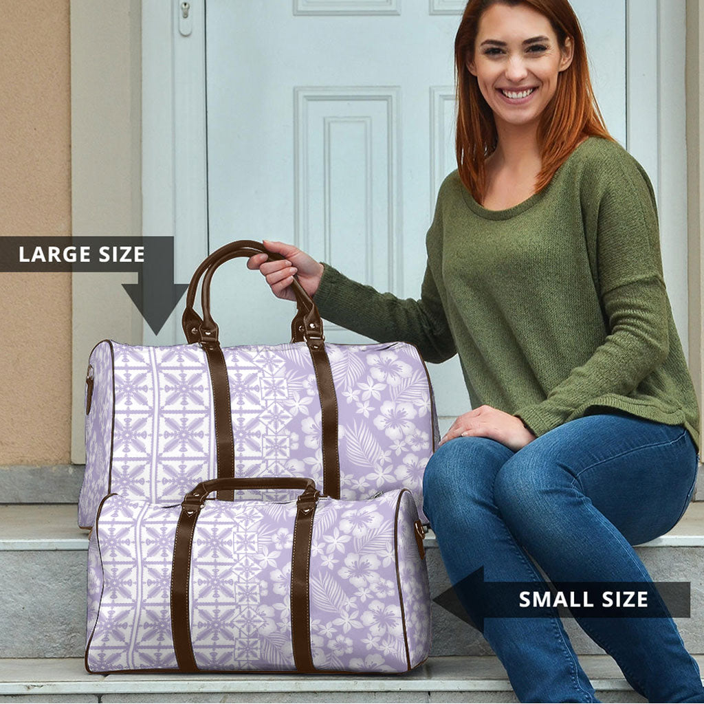 Pastel Purple Kahili Quilt Hawaii Travel Bag Tropical Flower Seamless Half Style