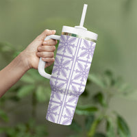Pastel Purple Kahili Quilt Hawaii Tumbler With Handle Tropical Flower Seamless Half Style