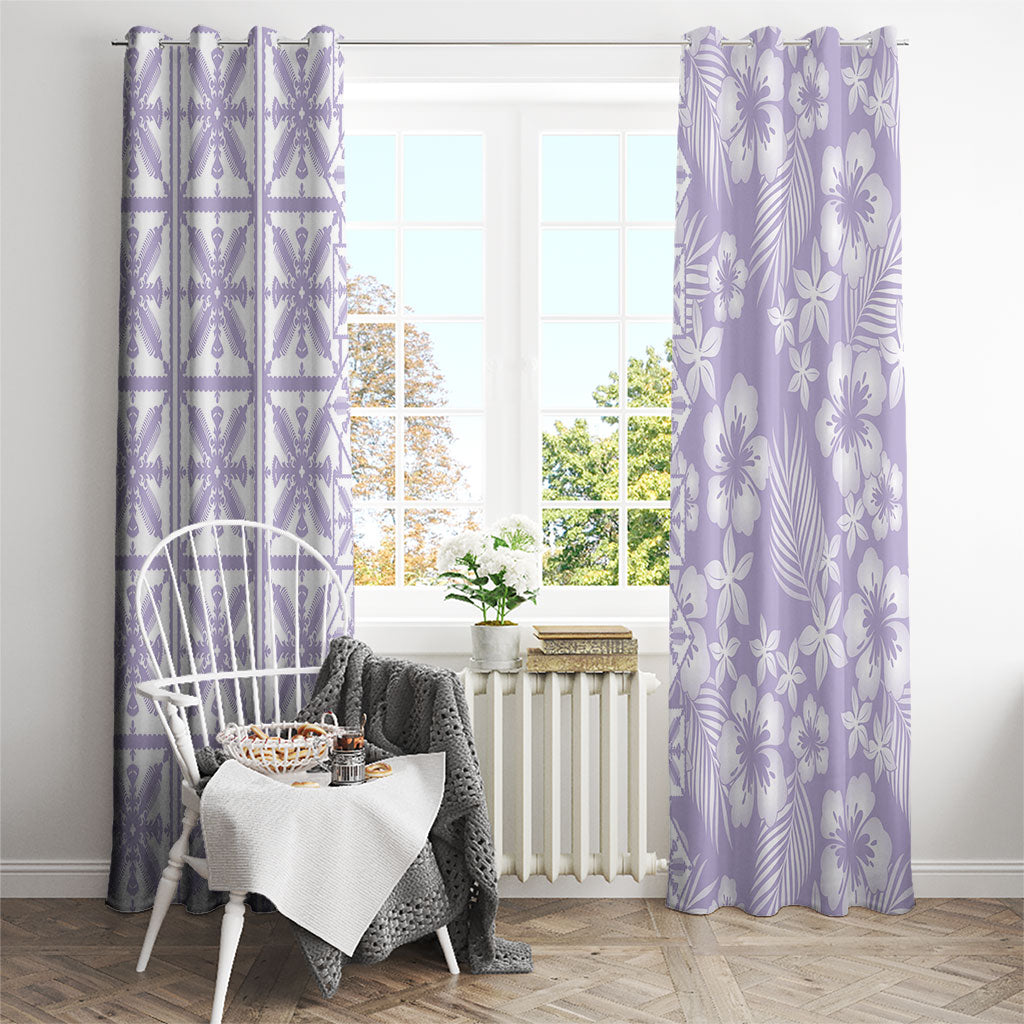 Pastel Purple Kahili Quilt Hawaii Window Curtain Tropical Flower Seamless Half Style