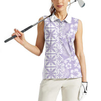 Pastel Purple Kahili Quilt Hawaii Women Sleeveless Polo Shirt Tropical Flower Seamless Half Style