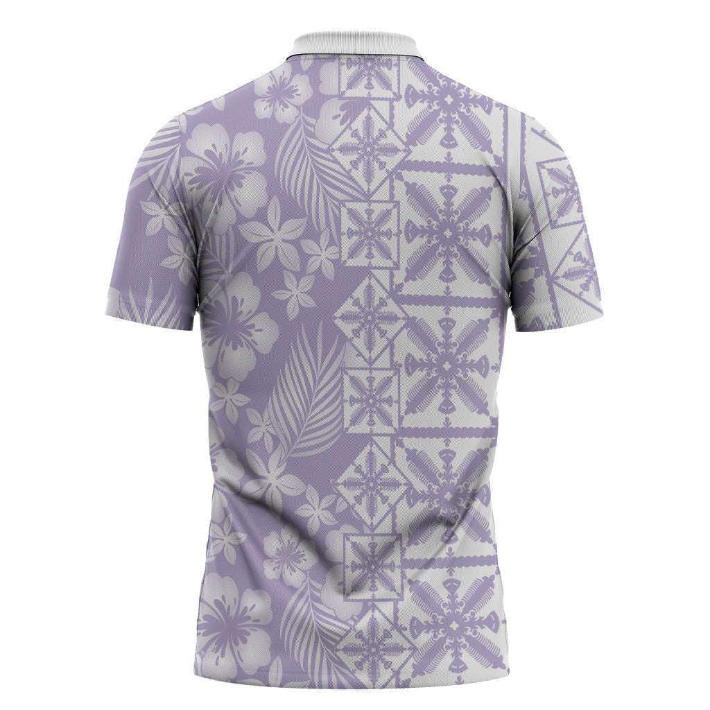 Pastel Purple Kahili Quilt Hawaii Zipper Polo Shirt Tropical Flower Seamless Half Style